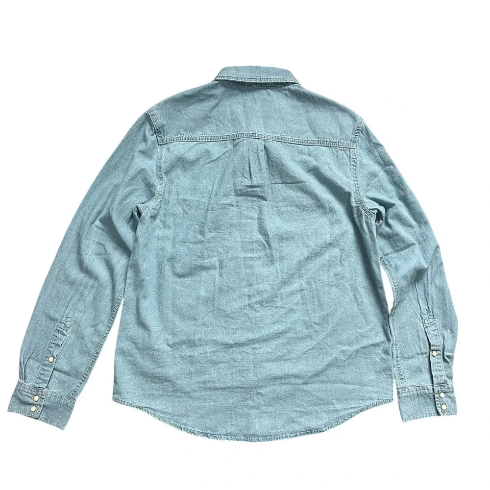 True‎ Religion Denim Light Blue Western Pearl Snap Jean Chambray Mens Shirt Sz M